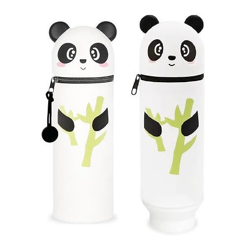 Umbrean Süßes Panda Federmäppchen, 2-in-1 Silikon Stifthalter, Stehend, Weiß mit Bambuszweig Design (Bambus Panda) von Umbrean