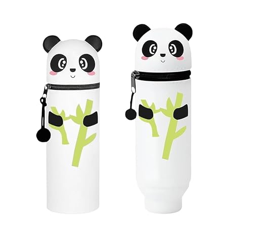 Umbrean Süßes Panda Federmäppchen, 2-in-1 Silikon Stifthalter, Stehend, Weiß mit Bambuszweig Design (Bambus Panda) von Umbrean