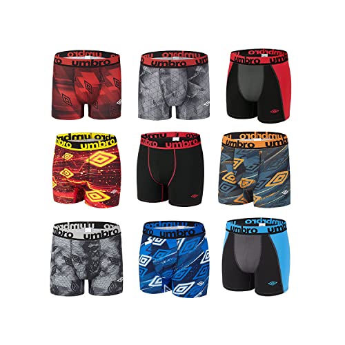 Boxershorts Herren Pack Surprise, Unterhosen Männer, Zufälliges Muster, Ohne Verformung (6er Pack), Schwarz/Rot/Blau/Grau, L von UMBRO