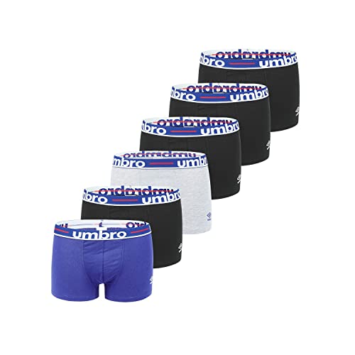 Unterhosen Männer Angenehm, Boxershorts Herren, Stretch (6er Pack), Schwarz/Blau/Grau Meliert, 2XL von UMBRO
