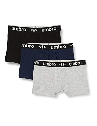 UMBRO Boxershorts Herren Ultraweich, Unterhosen Männer, Hypoallergen (3er Pack), Schwarz/Blau/Grau, L von UMBRO