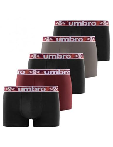 Boxershorts Herren 100% Baumwolle, Unterhosen Männer, Ultraweich (5er Pack), Schwarz/Rot/Grau, L von Umbro