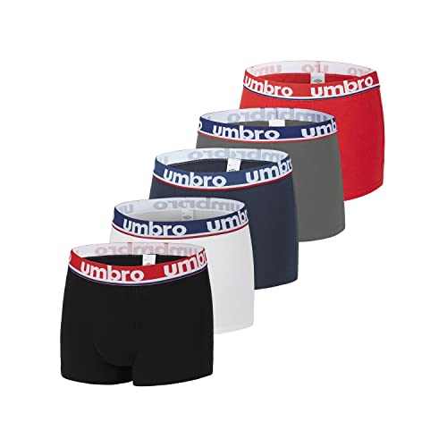 Unterhosen Männer 100% Baumwolle, Boxershorts Herren, Natürlich (5er Pack), Schwarz/Grau/Blau/Rot/Weiß, XL von UMBRO
