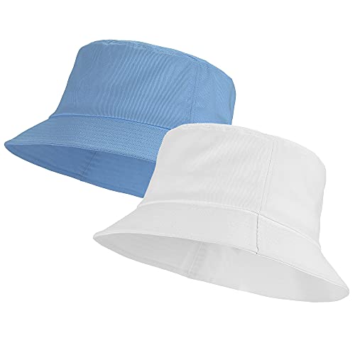 Umeepar 100% Baumwolle Fischerhut Sonnenhut Sommerhut Hut 2er-Pack for Damen Herren (DE/NL/SE/PL, Alphanumerisch, Einheitsgröße, Weiß + Blau) von Umeepar