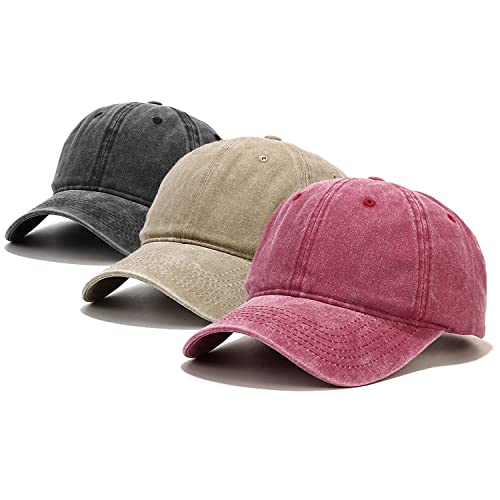 Unisex 3er-Pack Baseball Cap Outdoor Kappe Mütze Hüte Vintage Verstellbar für Damen Herren, A Schlicht Schwarz Burgund Khaki von Umeepar