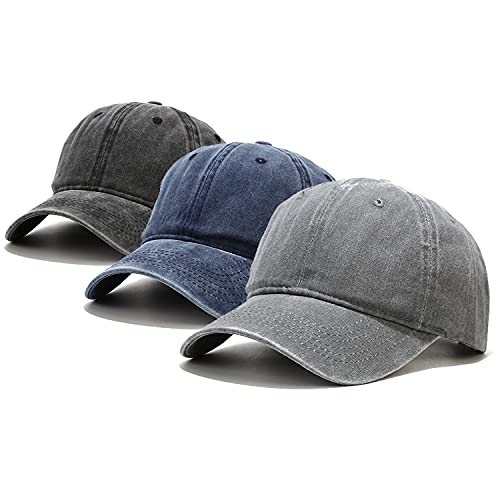 Unisex 3er-Pack Baseball Cap Outdoor Kappe Mütze Hüte Vintage Verstellbar für Damen Herren, A Schlicht Schwarz Dunkelblau Hellgrau von Umeepar