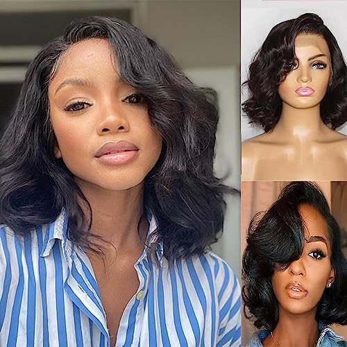 Umeiw Bob 13 x 4 Körperperücke aus Echthaar, für schwarze Frauen, Spitze vorne, 180 % Dichte, kurzer Bob, Perücke für schwarze Frauen, Frontperücke, menschliches Haar C von Umeiw
