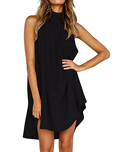 Umenlele Damen Casual Neckholder Ärmellos Loose Fit Sommer Mini Kurzes Kleid, Schwarz#, Mittel von Umenlele