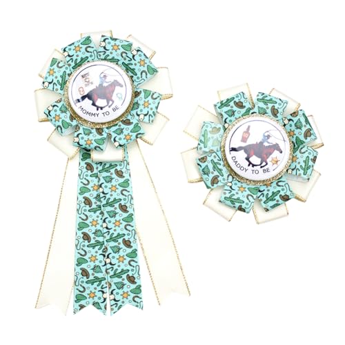 Umibow 2 Stück Cowboy Mommy To Be und Daddy To Be Weißblech-Anstecknadeln Wilder Westen Babyparty-Knopf-Pins Western-Geschlecht Offenbarung Rosette Knopf für frischgebackene Eltern Schwangerschaft von Umibow
