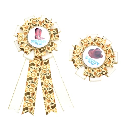 Umibow 2 Stück Cowboy Mommy To Be und Daddy To Be Weißblech-Anstecknadeln Wilder Westen Babyparty-Knopf-Pins Western-Geschlecht Offenbarung Rosette Knopf für frischgebackene Eltern Schwangerschaft von Umibow