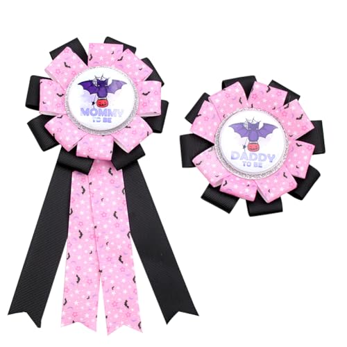 Umibow 2 Stück "Daddy and Mommy to be" Weißblech-Anstecknadeln, Halloween, Babyparty, Knopfnadeln für das Geschlecht, die werdende Mutter offenbart werdende Mutter, Rosettenabzeichen für von Umibow