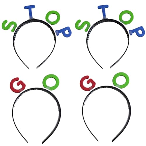 Umibow 4 Stück Stop-and-Go-Haarbänder, Verkehrszeichen, Haarreifen, Stop-Go-Verkehrssicherheits-Stirnband, Eltern-Kind-Spiel-Haar-Zubehör von Umibow