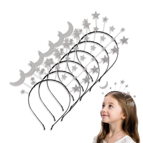 Umibow 6 Stück Stern Mond Stirnband Silber Glitzer Kopfschmuck Geburtstag Party Haarreifen Kopfbedeckung Hochzeit Prinzessin Ramadan Stirnband (Stern Mond) von Umibow