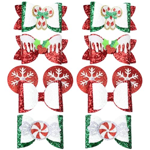 Umibow 8 Stück Weihnachts-Pailletten-Haarschleifen, Glitzer, Weihnachtsbaum-Glocken, Haarschleifen mit Krokodilklemmen, Weihnachtsschleife, Haarspangen für Mädchen und Frauen von Umibow