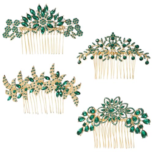 Umibow Braut-Haarkämme, Kristall-Strass-Haarkämme, Seitenkämme, Brautschmuck, Brautjungfer, Hochzeit, Haarnadeln, glitzernde Strasssteine, Kopfschmuck für Damen und Mädchen, Grün, 4 Stück von Umibow