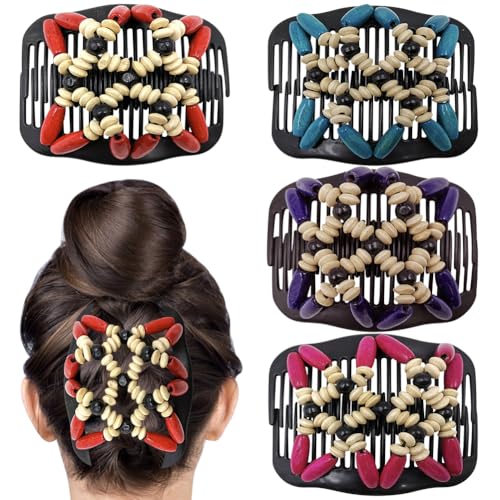 Umibow Dehnbare magische Haarkämme für Frauen, Doppelkamm-Haarspange, elastisch, Holzperlen, Haarkämme für lockiges, dickes, gewelltes Haar, 4 Stück Umibow Dehnbare magische Haarkämme für Frauen, Doppelkamm-Haarspange, elastisch, Holzperlen, Haarkämme für lockiges, dickes, gewelltes Haar, 4 Stück von Umibow
