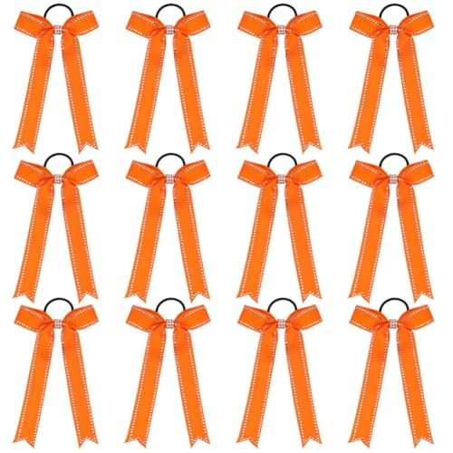 Umibow Glitzer-Haarschleifen, elastisch, mit langem Schwanz, glitzernd, für Mädchen, Cheerleader, Orange, 12 Stück von Umibow