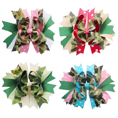 Umibow Haarschleifen-Clips mit Krokodilklemmen, Camouflage, Schleife, Militärunterstützung, Tarnmuster, Pferdeschwanz-Halter für Mädchen, 4 Stück von Umibow