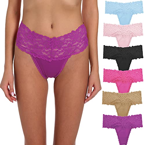 High Cut T-Rücken Unterwäsche Spitze Mode & Retro Dicke Band Tangas für Frauen mit Farben und Mustern Regular & Übergröße, 6 Stück Brillant-Fünfeckig, 4X-Large von Umiehary
