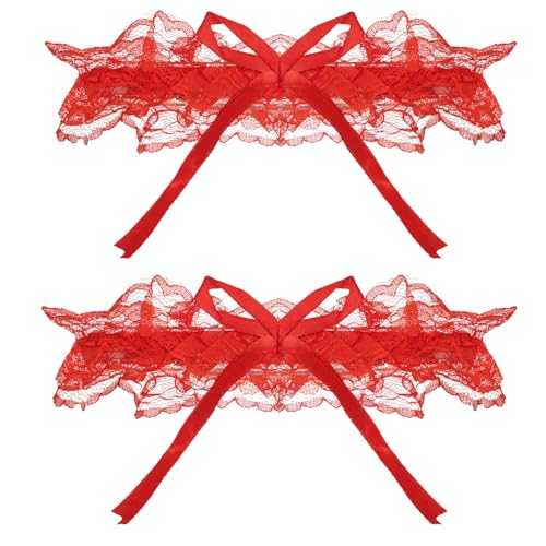 Umiin Strumpfbänder Brautaccessoires Hochzeit Strumpfbänder für Braut, Bigbow-Rot, 35-60cm von Umiin