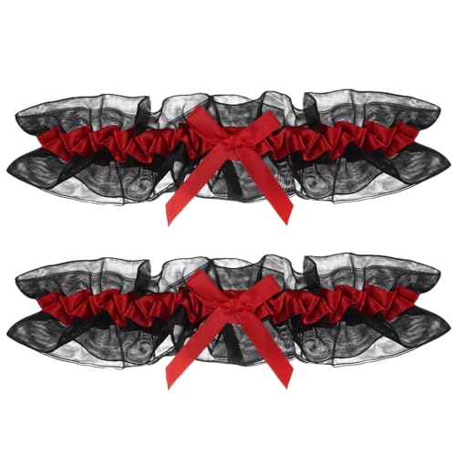 Strumpfbänder für Frauen, Rot-Schwarzes Strumpfband-Set, 2er-Pack Brautstrumpfbänder, Elastisches Oberschenkel für Hochzeit, Cosplay, Halloween, Party von Umiin