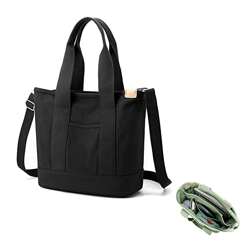 Damen Henkeltaschen Canvas Tragetasche Große Kapazität Handtasche, Handtasche mit mehreren Taschen, Crossbody Taschen mit Reißverschluss,Damen Canvas Tote Geldbörsen Umhängetasche Vintage Tragetaschen von Umikk