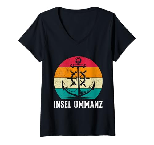 Damen Insel UMMANZ Retro Ostsee Urlaub Lustiges Ummanz T-Shirt mit V-Ausschnitt von Ummanz Geschenk Ostsee Shirt Ummanz Souvenier