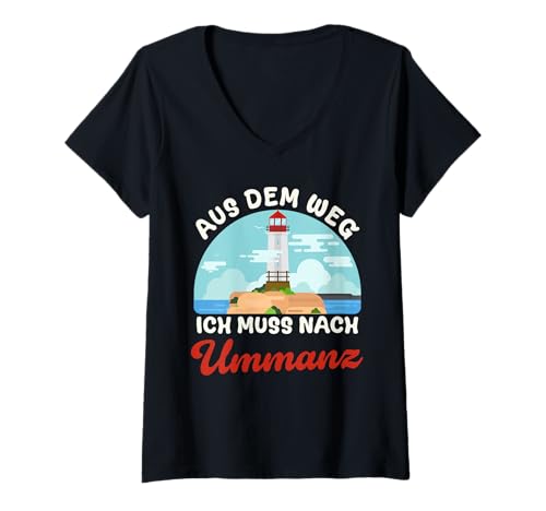 Damen Ostsee AUS DEM Weg ICH MUSS NACH UMMANZ Lustig Ostsee T-Shirt mit V-Ausschnitt von Ummanz Geschenk Ostsee Shirt Ummanz Souvenier