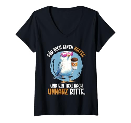Damen Ostsee FÜR Mich EINEN Kaffee UND EIN Taxi NACH UMMANZ T-Shirt mit V-Ausschnitt von Ummanz Geschenk Ostsee Shirt Ummanz Souvenier