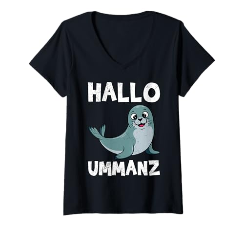 Damen Ostsee Insel UMMANZ Hallo UMMANZ Lustiges Ostsee Urlaub T-Shirt mit V-Ausschnitt von Ummanz Geschenk Ostsee Shirt Ummanz Souvenier
