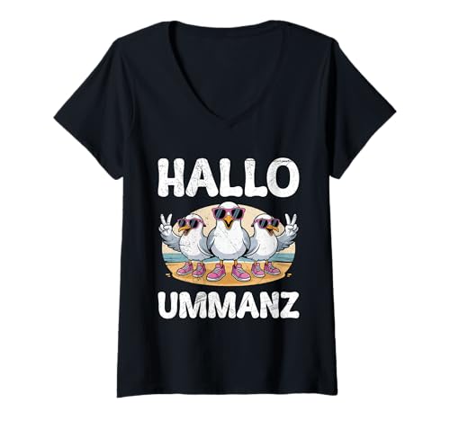Damen Ostsee Insel UMMANZ Hallo UMMANZ Lustiges Ostsee Urlaub T-Shirt mit V-Ausschnitt von Ummanz Geschenk Ostsee Shirt Ummanz Souvenier