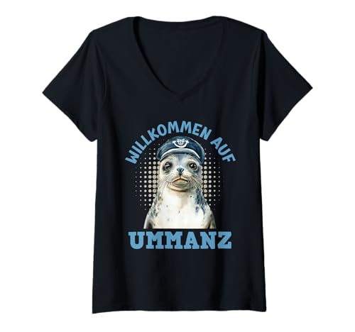 Damen Ostsee Insel Ummanz WILLKOMMEN AUF UMMANZ Lustig Ummanzer T-Shirt mit V-Ausschnitt von Ummanz Geschenk Ostsee Shirt Ummanz Souvenier