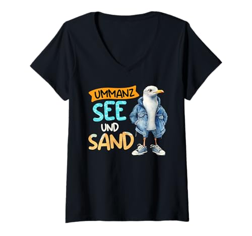 Damen Ostsee UMMANZ See UND Sand Lustiges Ummanz Souvenier T-Shirt mit V-Ausschnitt von Ummanz Geschenk Ostsee Shirt Ummanz Souvenier