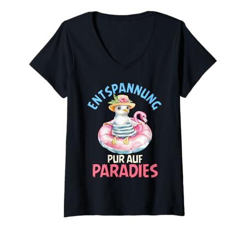 Damen Ostsee Urlaub ENTSPANNUNG PUR AUF Paradies Lustig Ummanz T-Shirt mit V-Ausschnitt von Ummanz Geschenk Ostsee Shirt Ummanz Souvenier