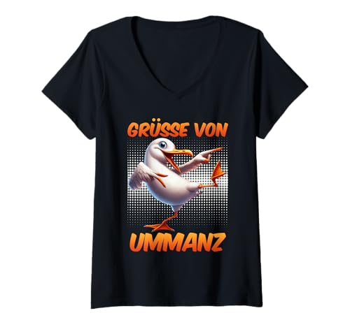 Damen Ostsee Urlaub GRÜSSE VON UMMANZ Lustiges Ummanz Souvenier T-Shirt mit V-Ausschnitt von Ummanz Geschenk Ostsee Shirt Ummanz Souvenier