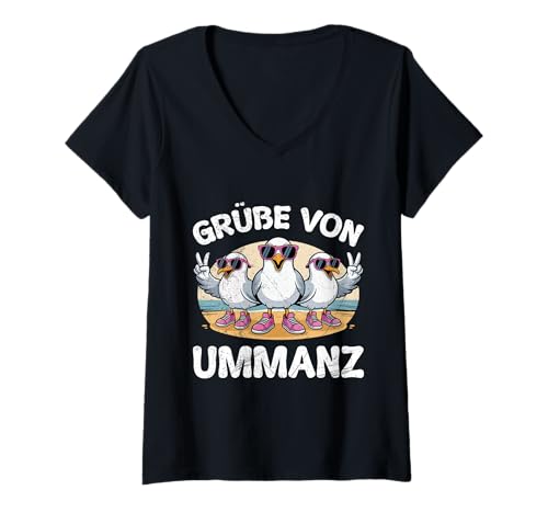 Damen Ostsee Urlaub GRÜßE VON UMMANZ Lustiges Insel Ummanz T-Shirt mit V-Ausschnitt von Ummanz Geschenk Ostsee Shirt Ummanz Souvenier