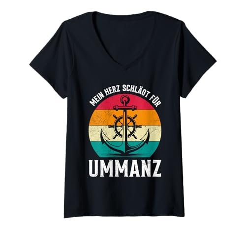 Damen Ostsee Urlaub Mein Herz SCHLÄGT FÜR UMMANZ Lustig Ostsee T-Shirt mit V-Ausschnitt von Ummanz Geschenk Ostsee Shirt Ummanz Souvenier