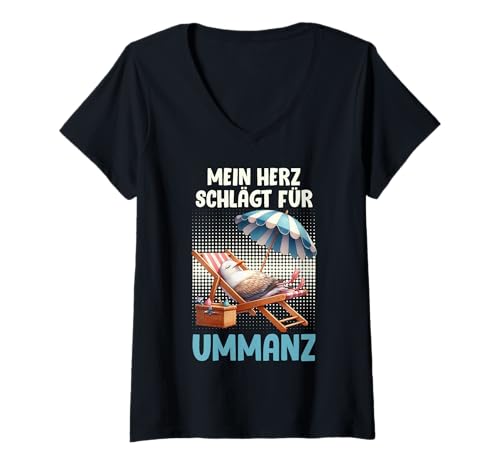 Damen Ostsee Urlaub Mein Herz SCHLÄGT FÜR UMMANZ Lustig Ummanz T-Shirt mit V-Ausschnitt von Ummanz Geschenk Ostsee Shirt Ummanz Souvenier