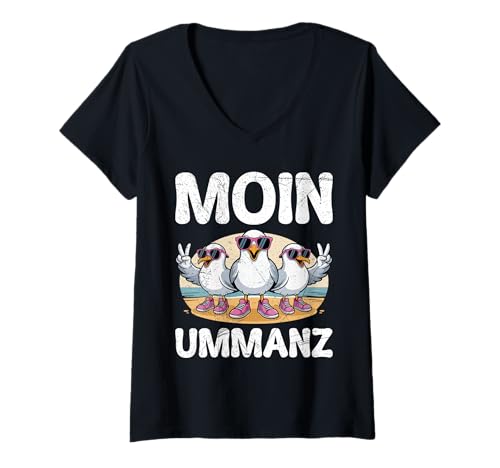 Damen Ostsee Urlaub Moin UMMANZ Souvenier Lustig Insel Ummanz T-Shirt mit V-Ausschnitt von Ummanz Geschenk Ostsee Shirt Ummanz Souvenier