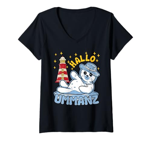 Damen Ostsee Urlaub Moin UMMANZ Souvenier Lustig Insel Ummanz T-Shirt mit V-Ausschnitt von Ummanz Geschenk Ostsee Shirt Ummanz Souvenier