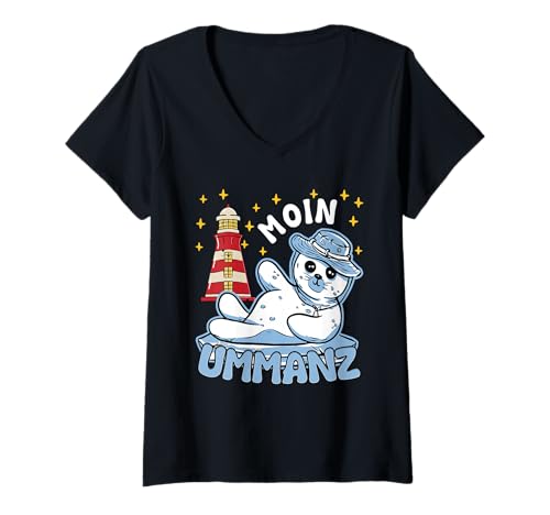 Damen Ostsee Urlaub Moin UMMANZ Souvenier Lustig Insel Ummanz T-Shirt mit V-Ausschnitt von Ummanz Geschenk Ostsee Shirt Ummanz Souvenier