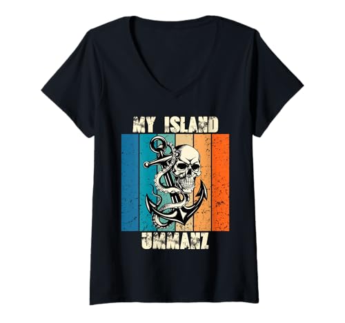 Damen Ostsee Urlaub My Island UMMANZ Retro Lustig Insel Ummanz T-Shirt mit V-Ausschnitt von Ummanz Geschenk Ostsee Shirt Ummanz Souvenier