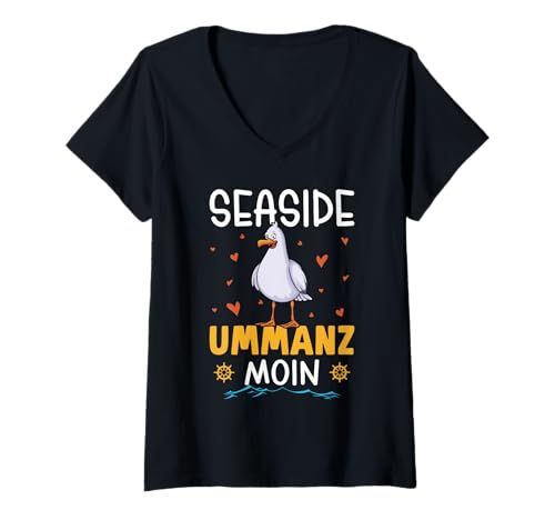 Damen Ostsee Urlaub Seaside UMMANZ Moin Lustiges Ummanz T-Shirt mit V-Ausschnitt von Ummanz Geschenk Ostsee Shirt Ummanz Souvenier