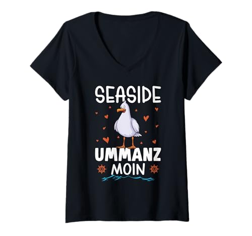 Damen Ostsee Urlaub Seaside UMMANZ Moin Lustiges Ummanz T-Shirt mit V-Ausschnitt von Ummanz Geschenk Ostsee Shirt Ummanz Souvenier