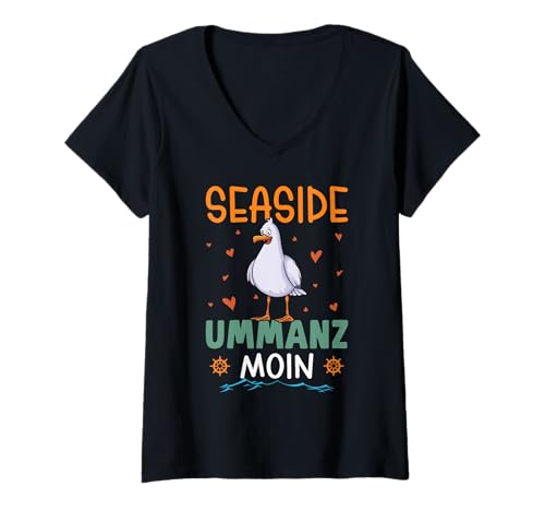 Damen Ostsee Urlaub Seaside UMMANZ Moin Lustiges Ummanz T-Shirt mit V-Ausschnitt von Ummanz Geschenk Ostsee Shirt Ummanz Souvenier