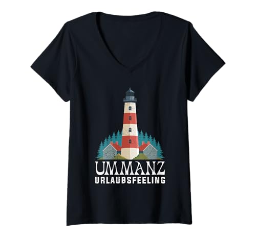Damen Ostsee Urlaub UMMANZ URLAUBSFEELING Lustiges Leuchtturm T-Shirt mit V-Ausschnitt von Ummanz Geschenk Ostsee Shirt Ummanz Souvenier