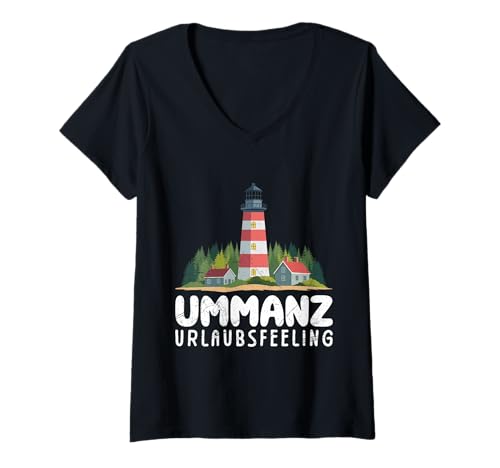 Damen Ostsee Urlaub UMMANZ URLAUBSFEELING Lustiges Leuchtturm T-Shirt mit V-Ausschnitt von Ummanz Geschenk Ostsee Shirt Ummanz Souvenier