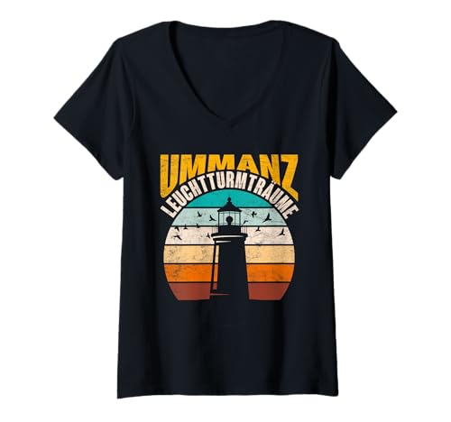Damen UMMANZ LEUCHTTURMTRÄUME Lustiges Insel Ummanz T-Shirt mit V-Ausschnitt von Ummanz Geschenk Ostsee Shirt Ummanz Souvenier