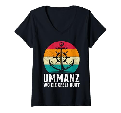 Damen UMMANZ WO DIE Seele RUHT Retro Lustiges Insel Ummanz T-Shirt mit V-Ausschnitt von Ummanz Geschenk Ostsee Shirt Ummanz Souvenier
