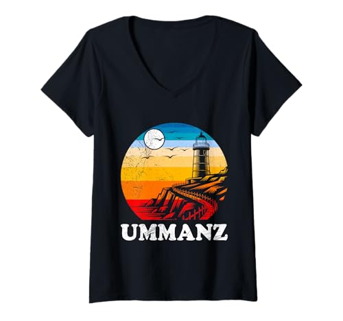 Damen Ummanz Souvenier UMMANZ Leuchtturm Lustig Ostsee Urlaub T-Shirt mit V-Ausschnitt von Ummanz Geschenk Ostsee Shirt Ummanz Souvenier